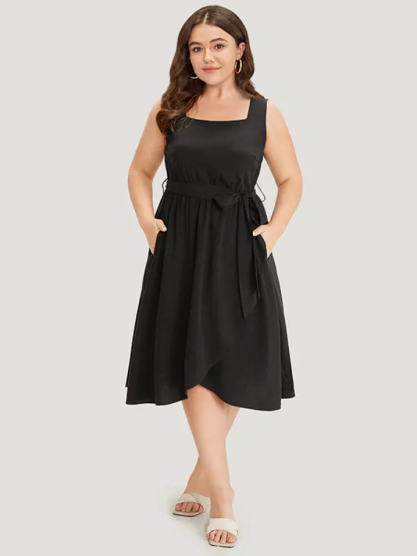 Supersoft Essentials Solid Wrap Hem Belted Pocket Tank Dress sold by Bloomchic