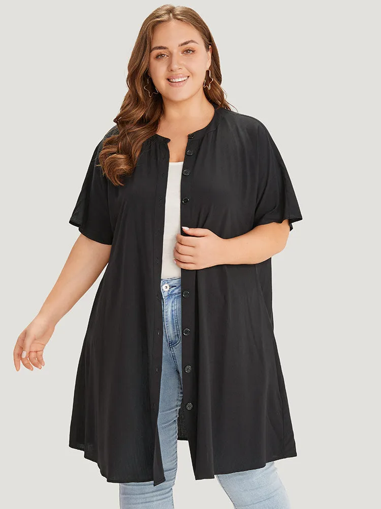 Supersoft Essentials Plain Button Through Dolman Sleeve Ruffle Hem Kimono sold by Bloomchic product image thumbnail 5