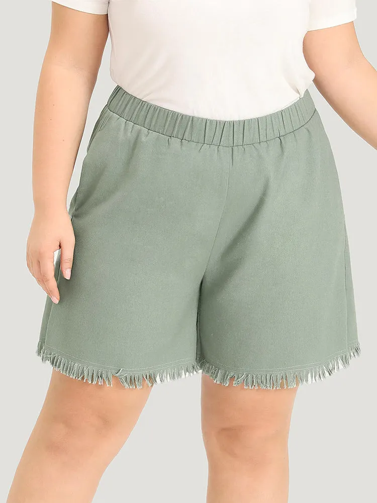 Solid Pocket Raw Edges Elastic Waist Shorts sold by Bloomchic product image thumbnail 3