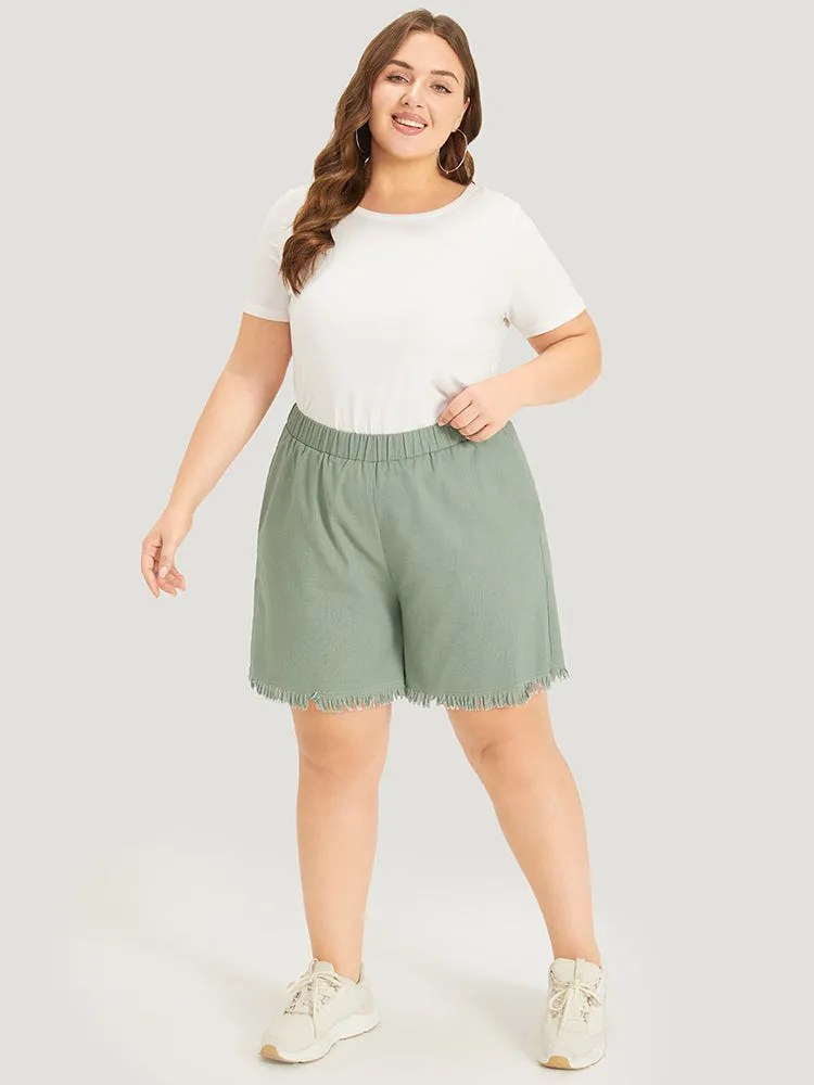Solid Pocket Raw Edges Elastic Waist Shorts sold by Bloomchic product image thumbnail 4