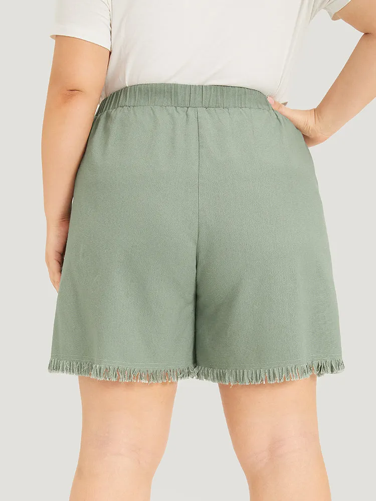 Solid Pocket Raw Edges Elastic Waist Shorts sold by Bloomchic product image thumbnail 5
