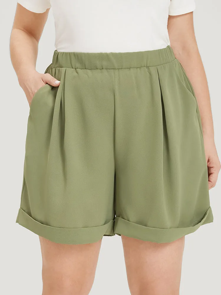 Solid Pocket Pleated Roll Hem Elastic Waist Shorts sold by Bloomchic product image thumbnail 3