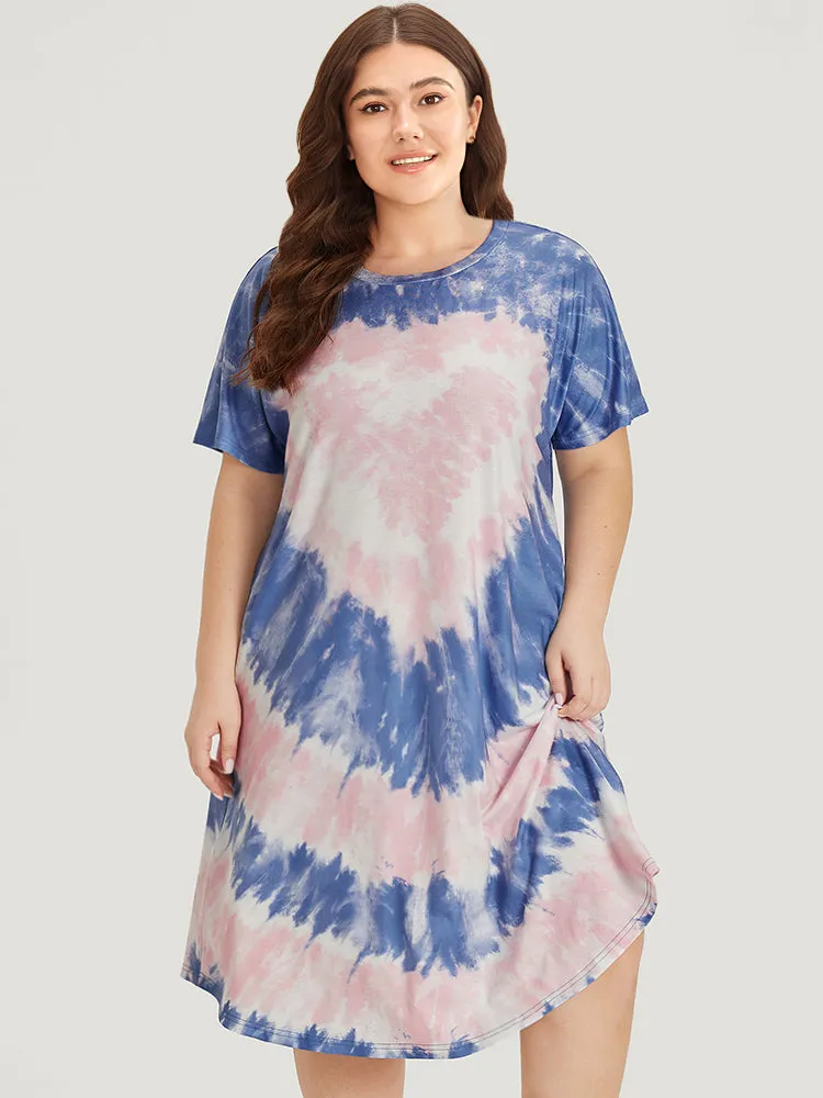 Heart Print Tie Dye Pocket Contrast Dress sold by Bloomchic