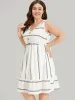 Striped Pocket Button Detail Ruffle Elastic Waist Dress sold by Bloomchic