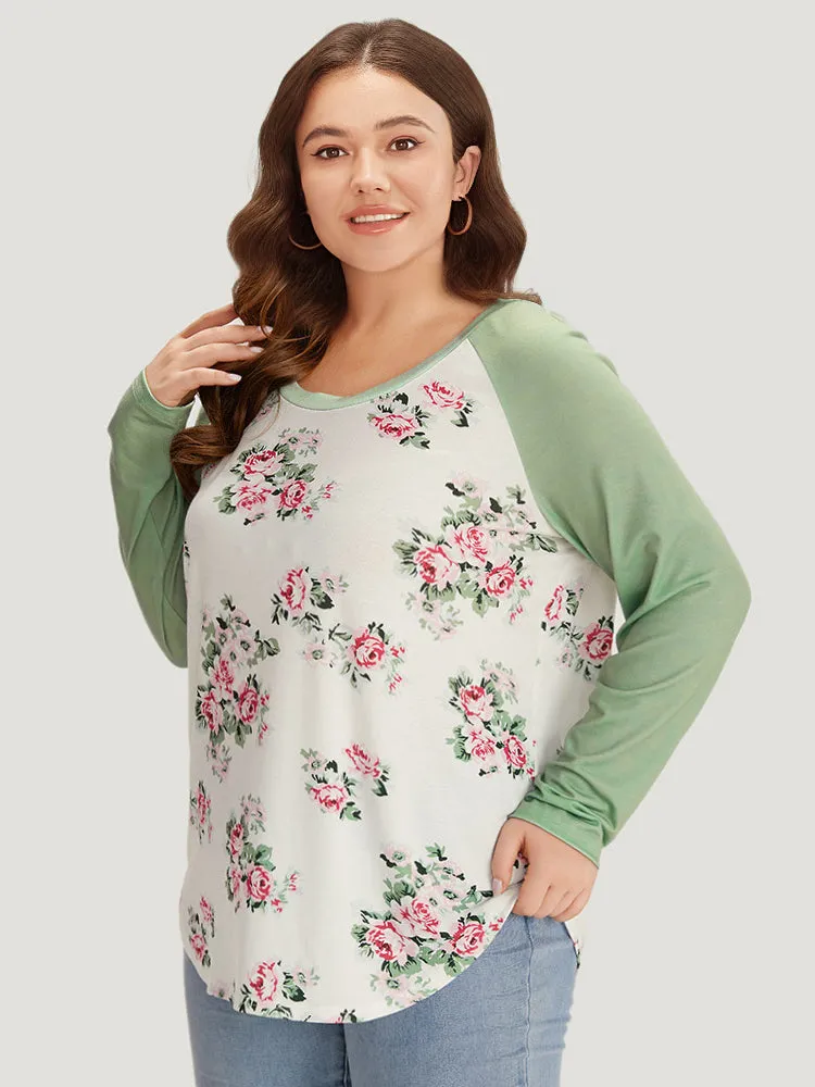 Floral Print Contrast Raglan Sleeve T-shirt sold by Bloomchic product image thumbnail 3