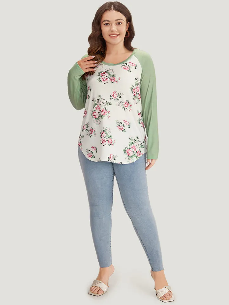 Floral Print Contrast Raglan Sleeve T-shirt sold by Bloomchic product image thumbnail 4