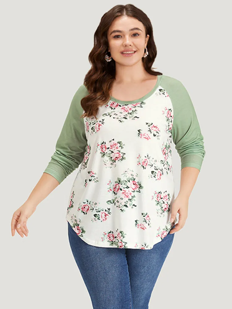 Floral Print Contrast Raglan Sleeve T-shirt sold by Bloomchic