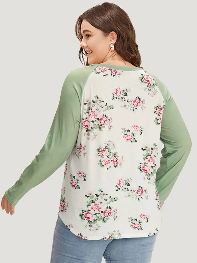 Floral Print Contrast Raglan Sleeve T-shirt sold by Bloomchic product image thumbnail 5