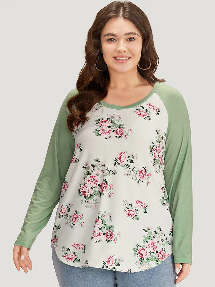 Floral Print Contrast Raglan Sleeve T-shirt sold by Bloomchic product image thumbnail 2