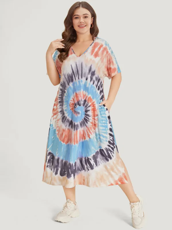 Tie Dye Pocket Split Side Dolman Sleeve Dress sold by Bloomchic