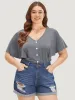 Plain Button Detail Flutter Sleeve Bodysuit sold by Bloomchic