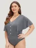 Plain Button Detail Flutter Sleeve Bodysuit sold by Bloomchic