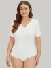Plain Notched Regular Sleeve Bodysuit sold by Bloomchic