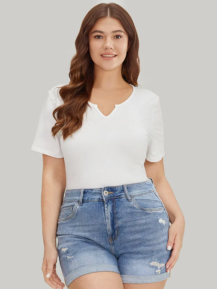 Plain Notched Regular Sleeve Bodysuit sold by Bloomchic