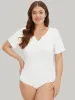 Plain Notched Regular Sleeve Bodysuit sold by Bloomchic