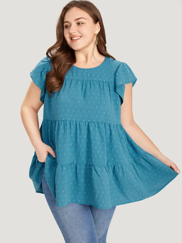 Polka Dot Layered Flutter Cap Sleeve Blouse sold by Bloomchic