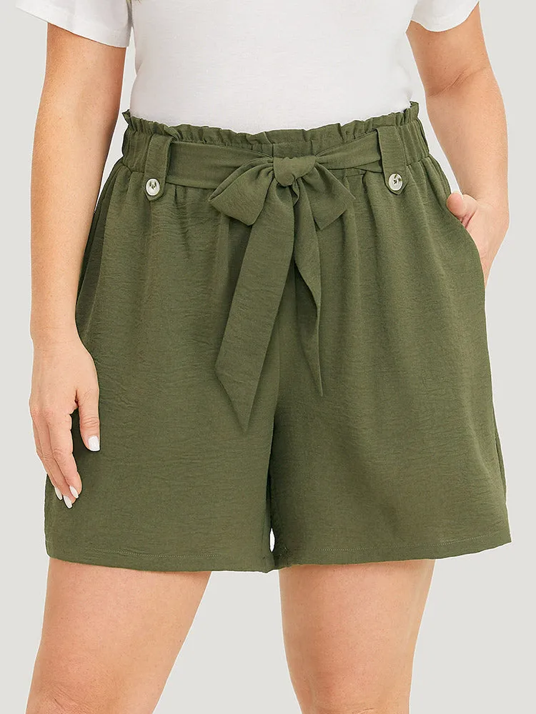Solid Paperbag Waist Knot Front Belt Shorts sold by Bloomchic