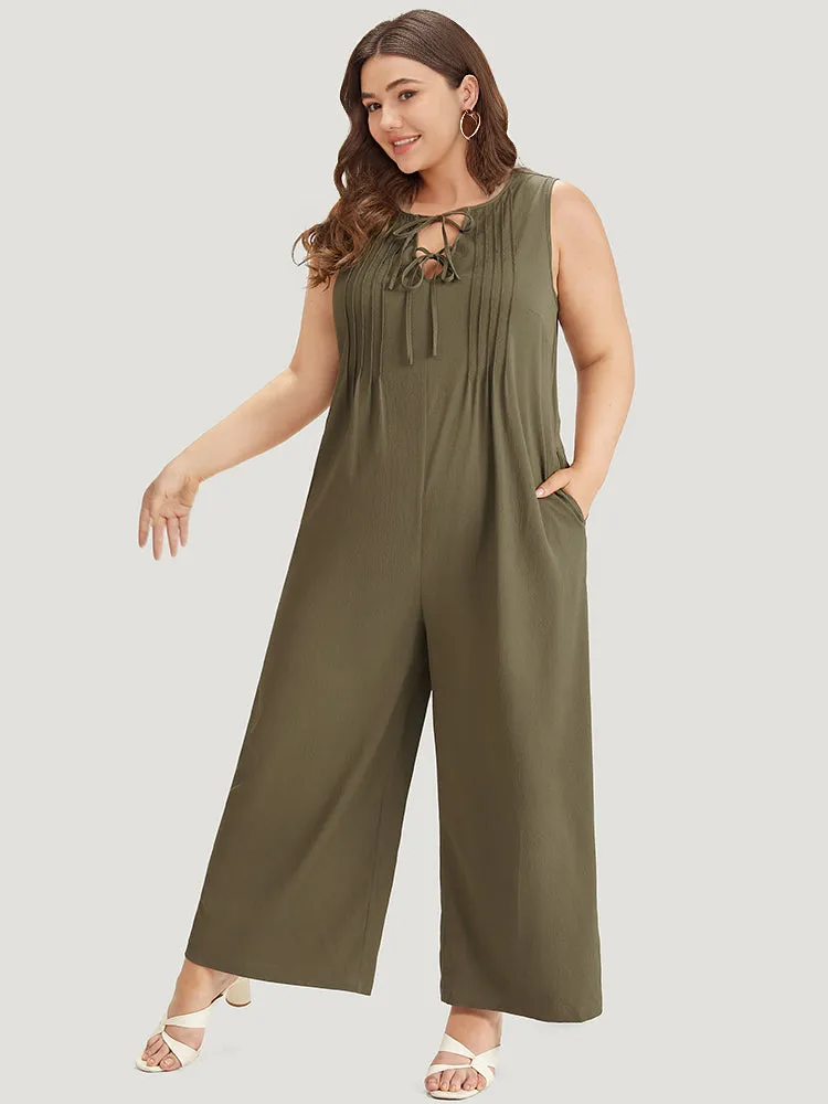 Plain Knot Neck Pocket Plicated Detail Tank Jumpsuit sold by Bloomchic product image thumbnail 3