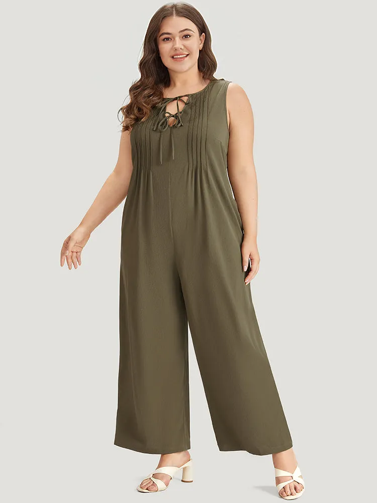 Plain Knot Neck Pocket Plicated Detail Tank Jumpsuit sold by Bloomchic product image thumbnail 4