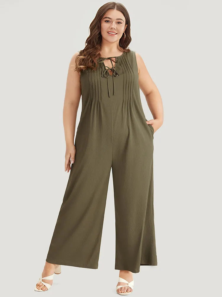 Plain Knot Neck Pocket Plicated Detail Tank Jumpsuit sold by Bloomchic