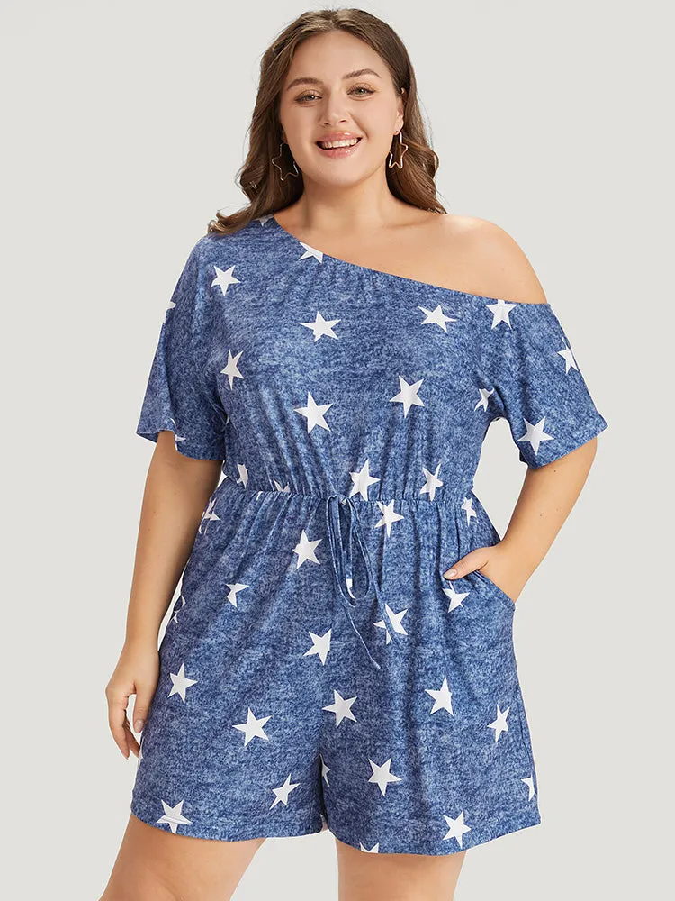 Star Print One Shoulder Bowknot Romper sold by Bloomchic product image thumbnail 3