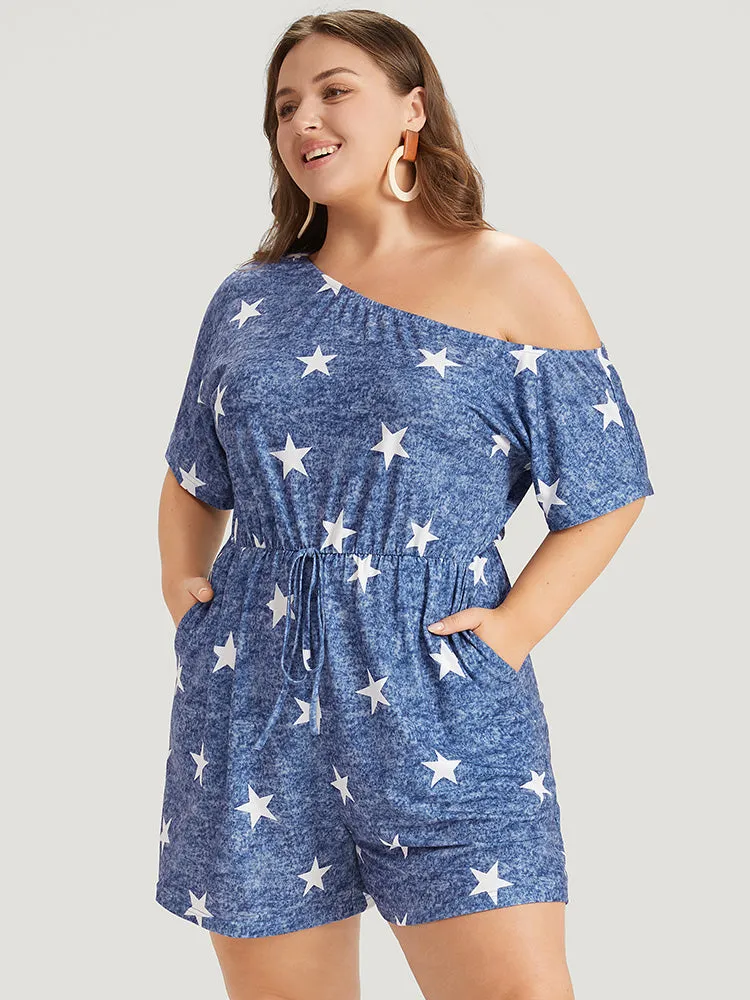 Star Print One Shoulder Bowknot Romper sold by Bloomchic product image thumbnail 4