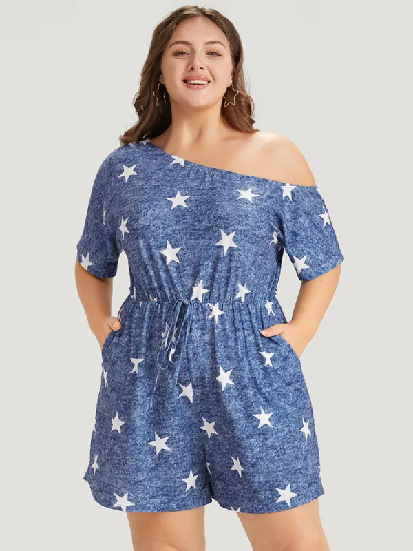 Star Print One Shoulder Bowknot Romper sold by Bloomchic