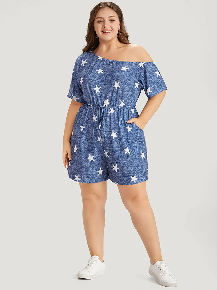 Star Print One Shoulder Bowknot Romper sold by Bloomchic product image thumbnail 2
