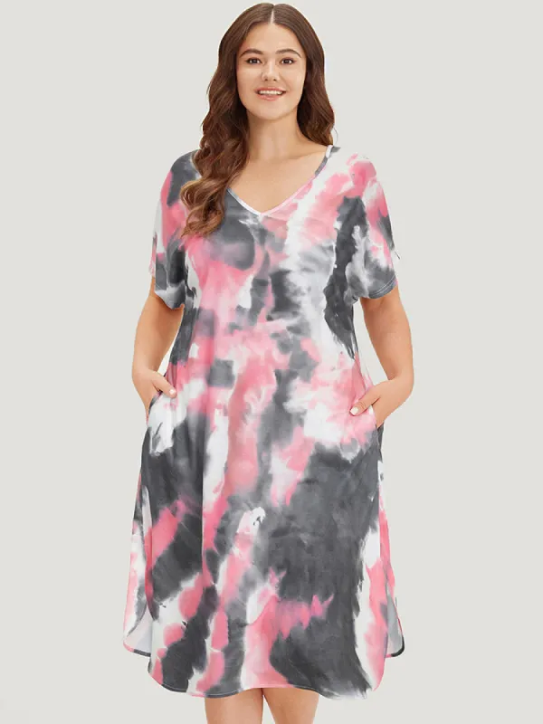 Tie Dye Pocket V Neck Dolman Sleeve Dress sold by Bloomchic