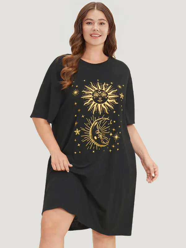 Supersoft Essentials Star & Moon Print Pocket Crew Neck Dress sold by Bloomchic