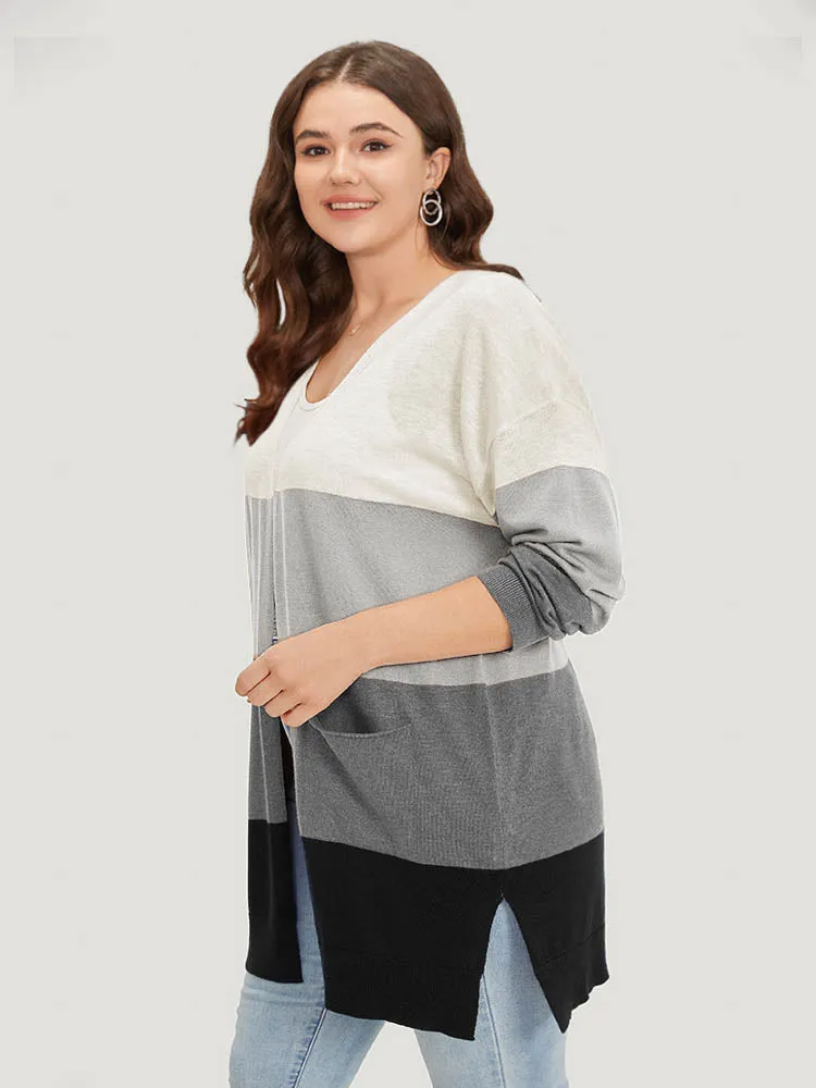 Supersoft Essentials Colorblock Contrast Pocket Split Side Cardigan sold by Bloomchic product image thumbnail 3