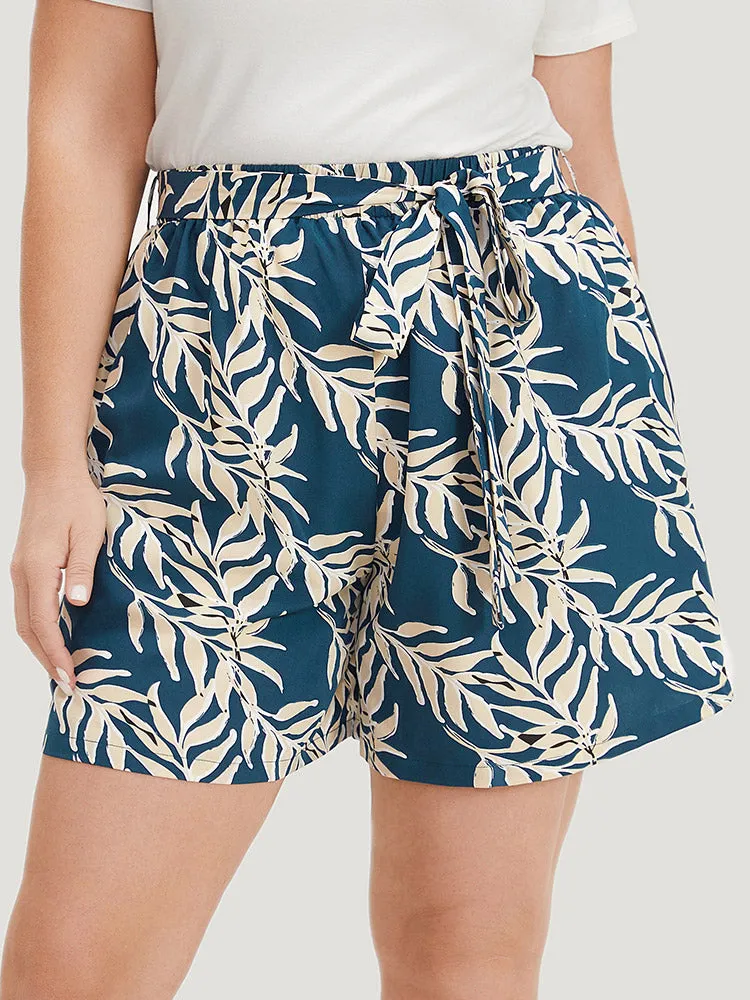Tropical Plants Print Contrast Pocket Belted Shorts sold by Bloomchic product image thumbnail 5