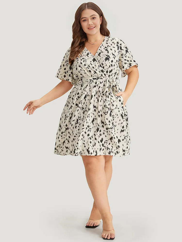 Leopard Print Belted Wrap Pocket Ruffle Sleeve Dress sold by Bloomchic product image thumbnail 3