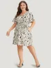 Leopard Print Belted Wrap Pocket Ruffle Sleeve Dress sold by Bloomchic
