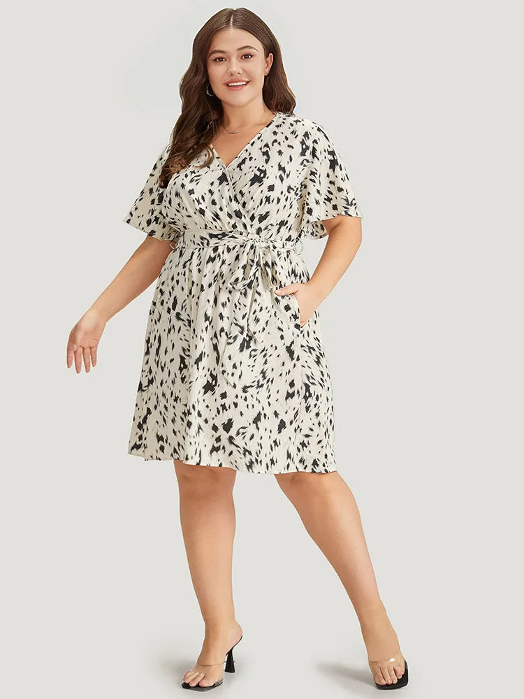 Leopard Print Belted Wrap Pocket Ruffle Sleeve Dress sold by Bloomchic product image thumbnail 4
