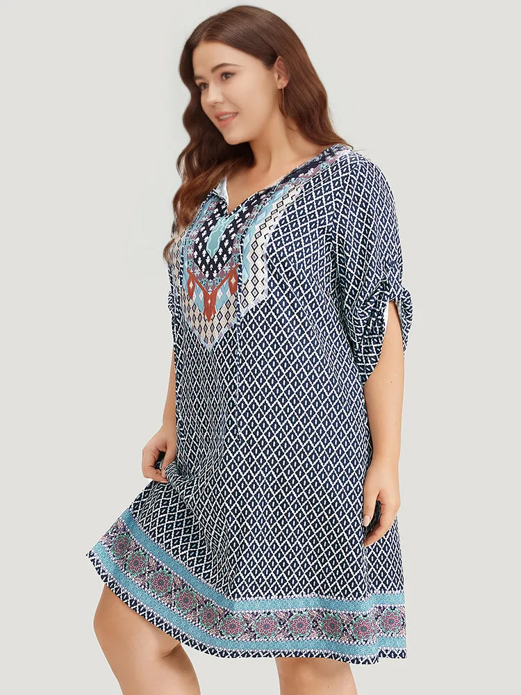 Bandana Print Pocket Button Knot Neck Dress sold by Bloomchic product image thumbnail 4