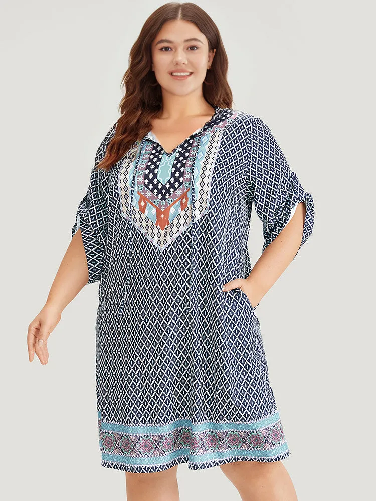 Bandana Print Pocket Button Knot Neck Dress sold by Bloomchic