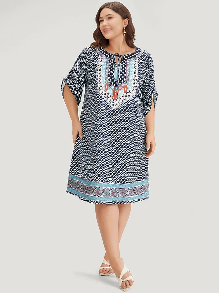 Bandana Print Pocket Button Knot Neck Dress sold by Bloomchic product image thumbnail 5