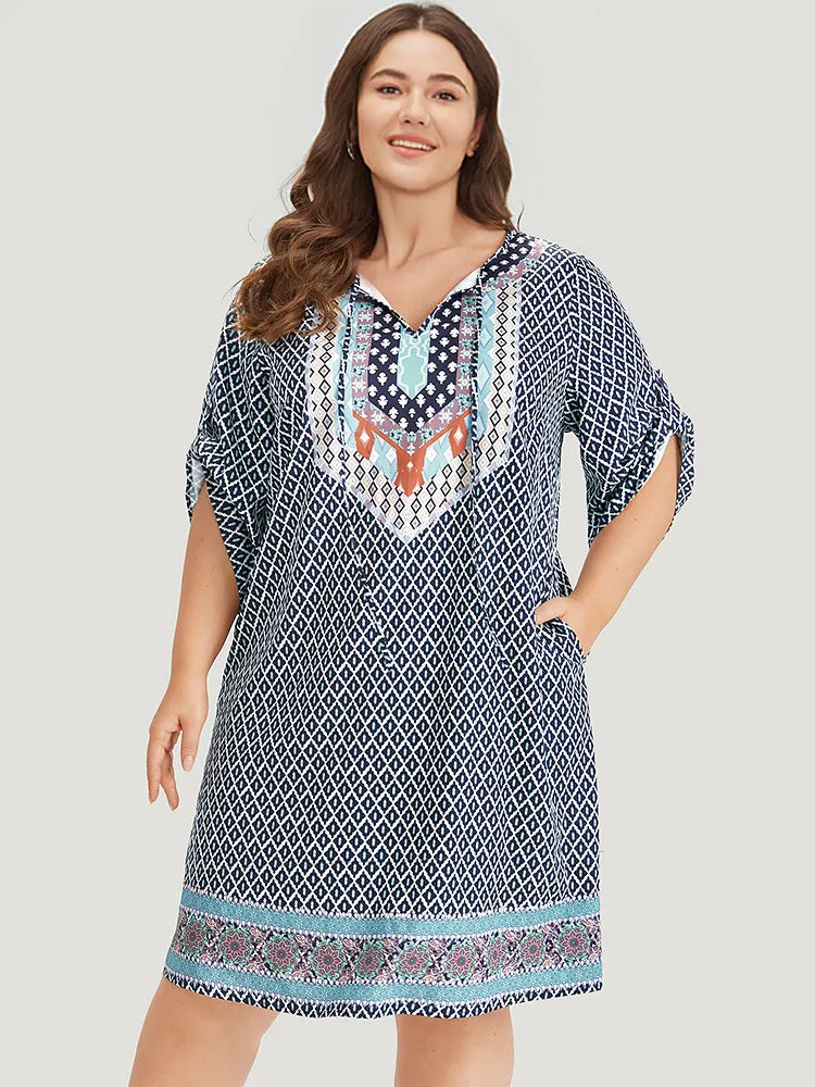 Bandana Print Pocket Button Knot Neck Dress sold by Bloomchic product image thumbnail 3