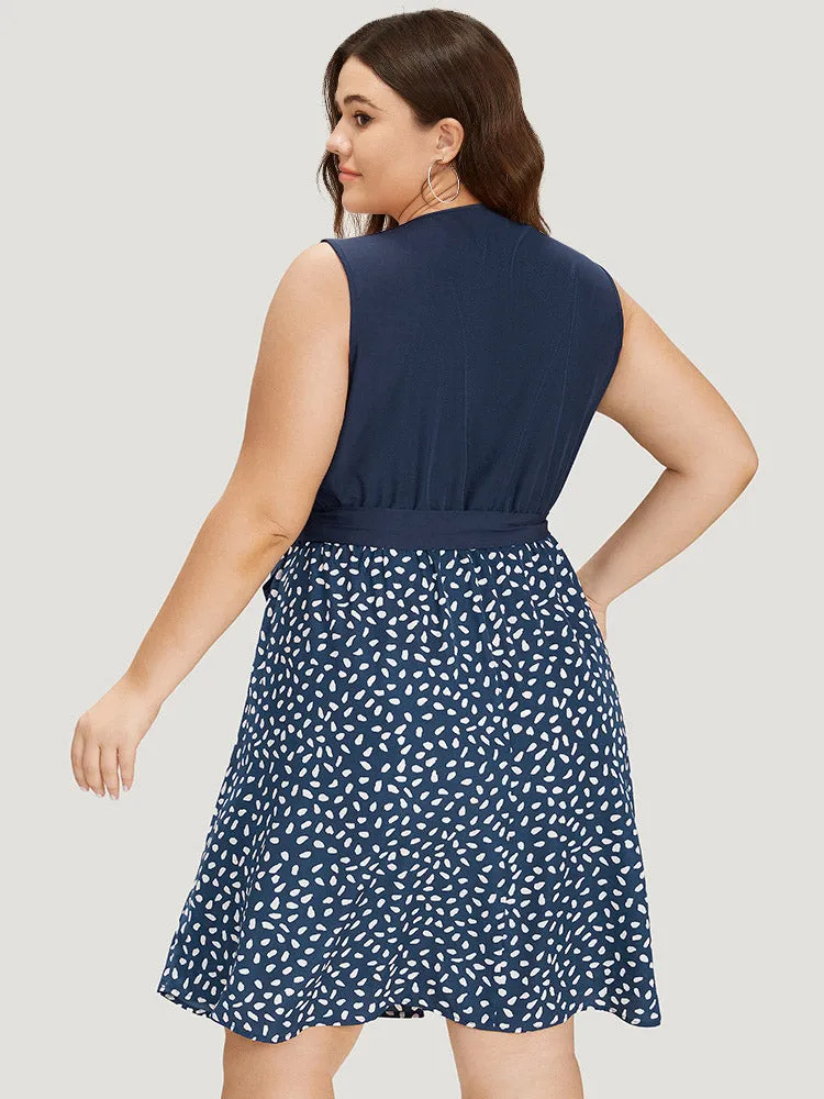 Polka Dot Patchwork Zip Belted Pocket Sleeveless Dress sold by Bloomchic product image thumbnail 2