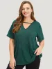 Solid Keyhole Mesh Cuffed Sleeve T-shirt sold by Bloomchic