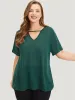 Solid Keyhole Mesh Cuffed Sleeve T-shirt sold by Bloomchic