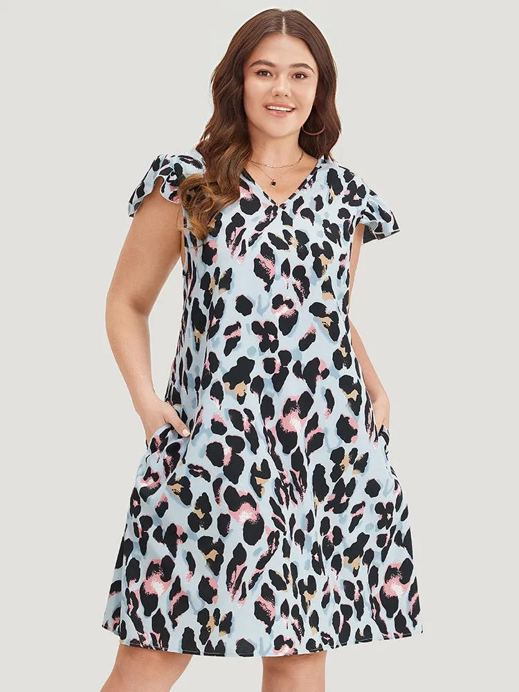 Colour Leopard Print Pocket Ruffle Cap Sleeve Dress sold by Bloomchic product image thumbnail 5
