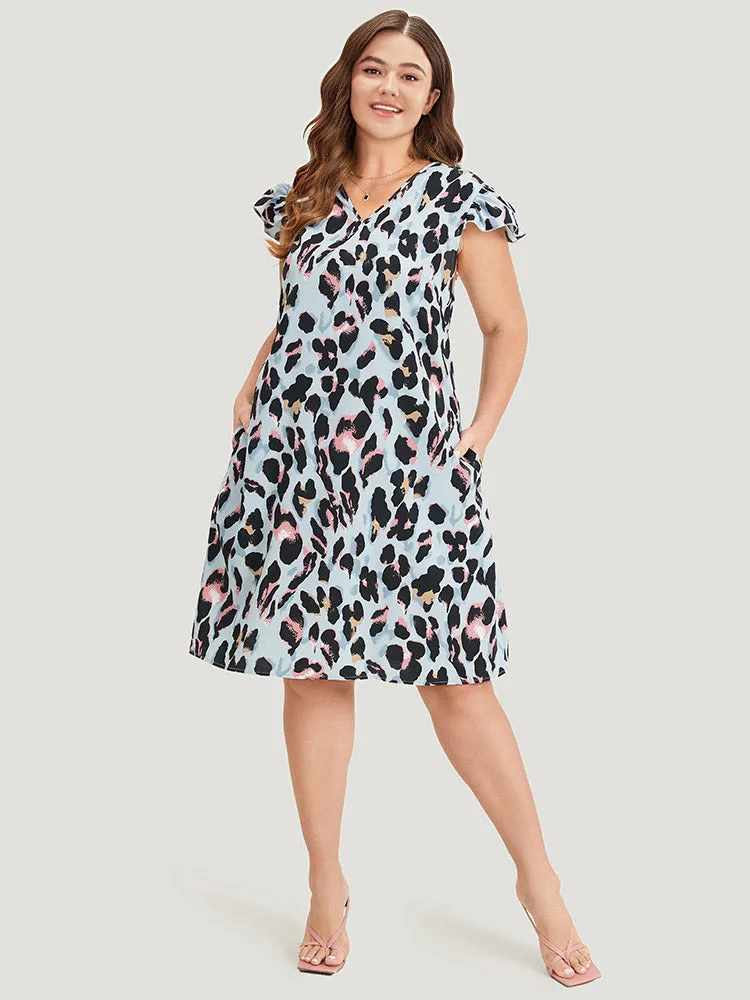 Colour Leopard Print Pocket Ruffle Cap Sleeve Dress sold by Bloomchic product image thumbnail 2
