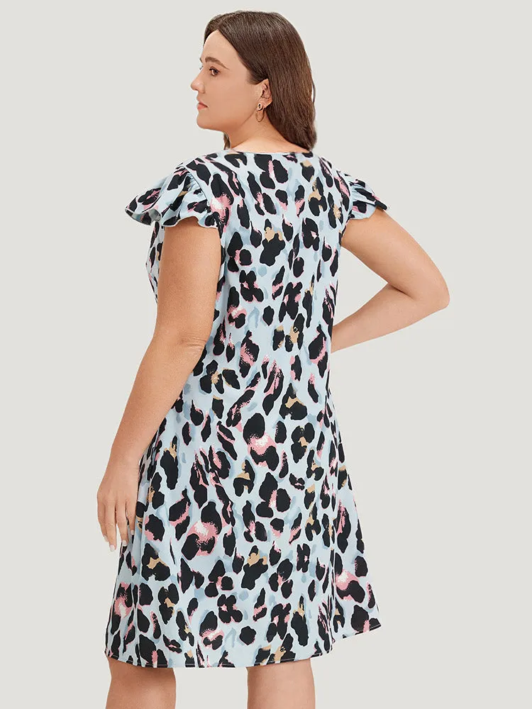 Colour Leopard Print Pocket Ruffle Cap Sleeve Dress sold by Bloomchic product image thumbnail 4
