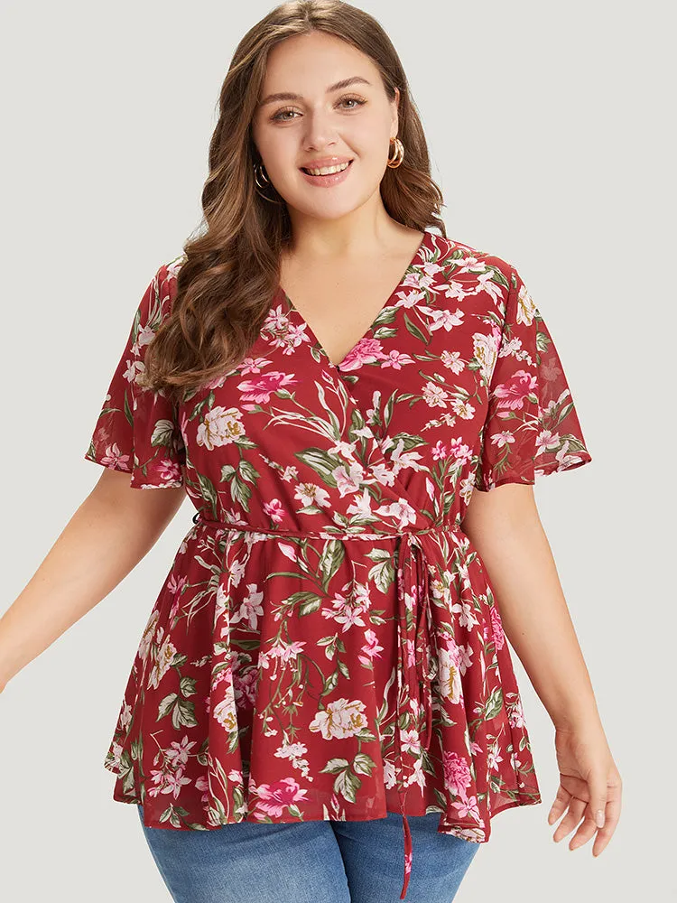 Floral Wrap Ruffle Sleeve Ties Blouse sold by Bloomchic product image thumbnail 5