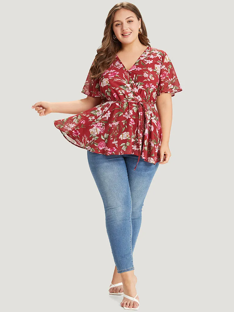 Floral Wrap Ruffle Sleeve Ties Blouse sold by Bloomchic product image thumbnail 4