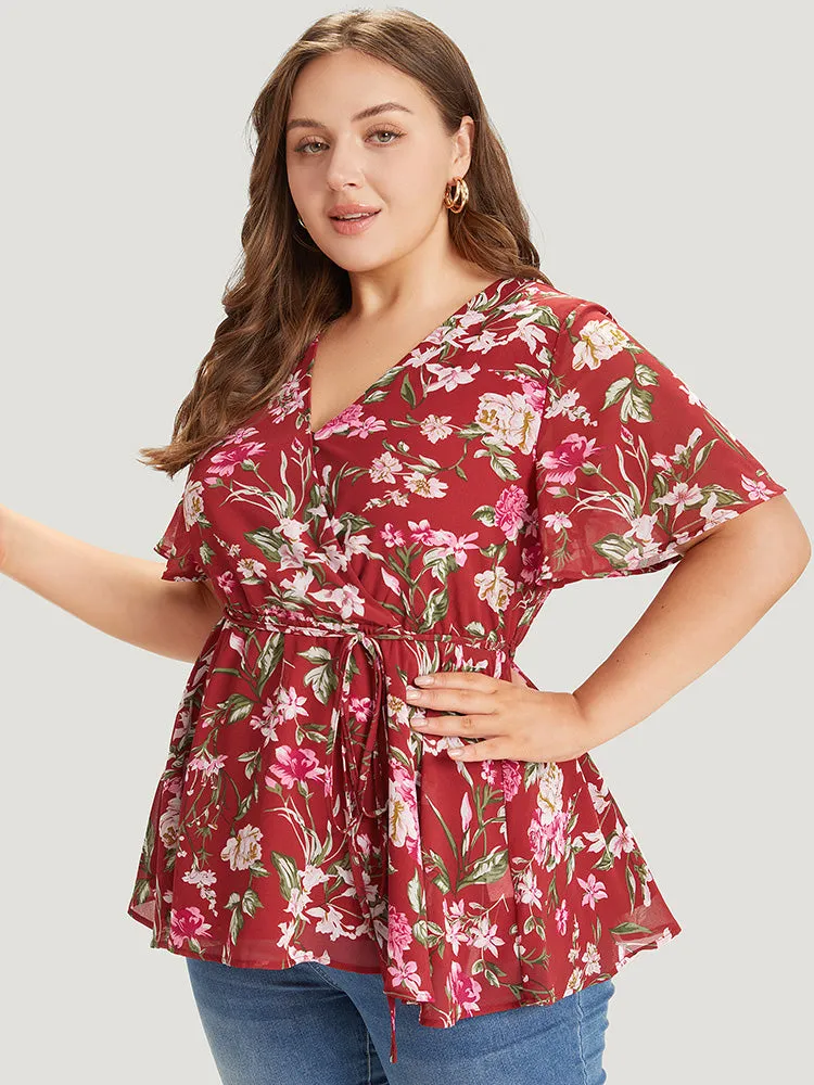 Floral Wrap Ruffle Sleeve Ties Blouse sold by Bloomchic product image thumbnail 3