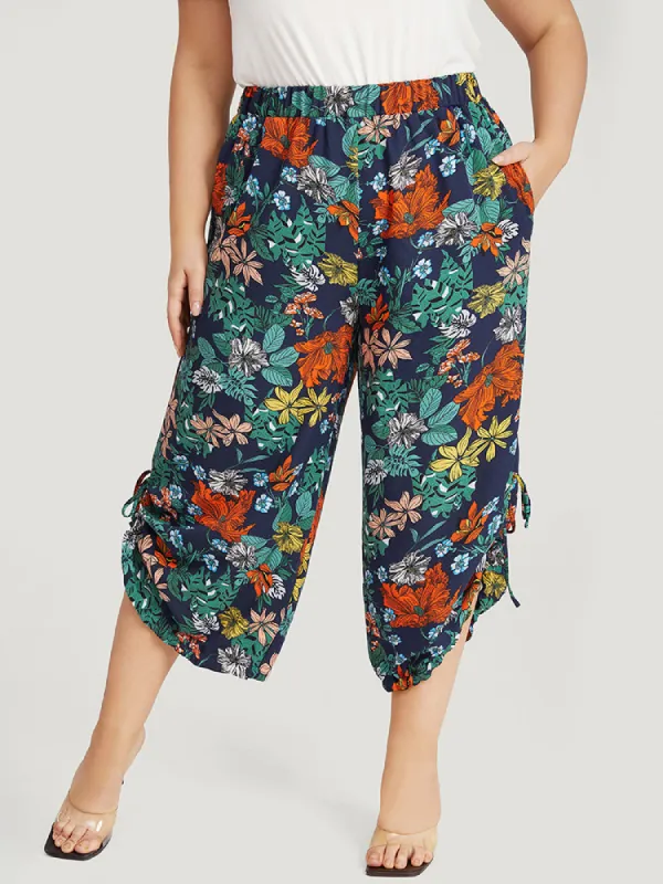 Floral Print Drawstring Elastic Waist Pocket Pants sold by Bloomchic