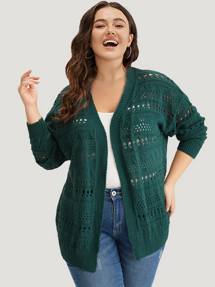 Geometric Eyelet Open Front Loose Cardigan sold by Bloomchic product image thumbnail 4